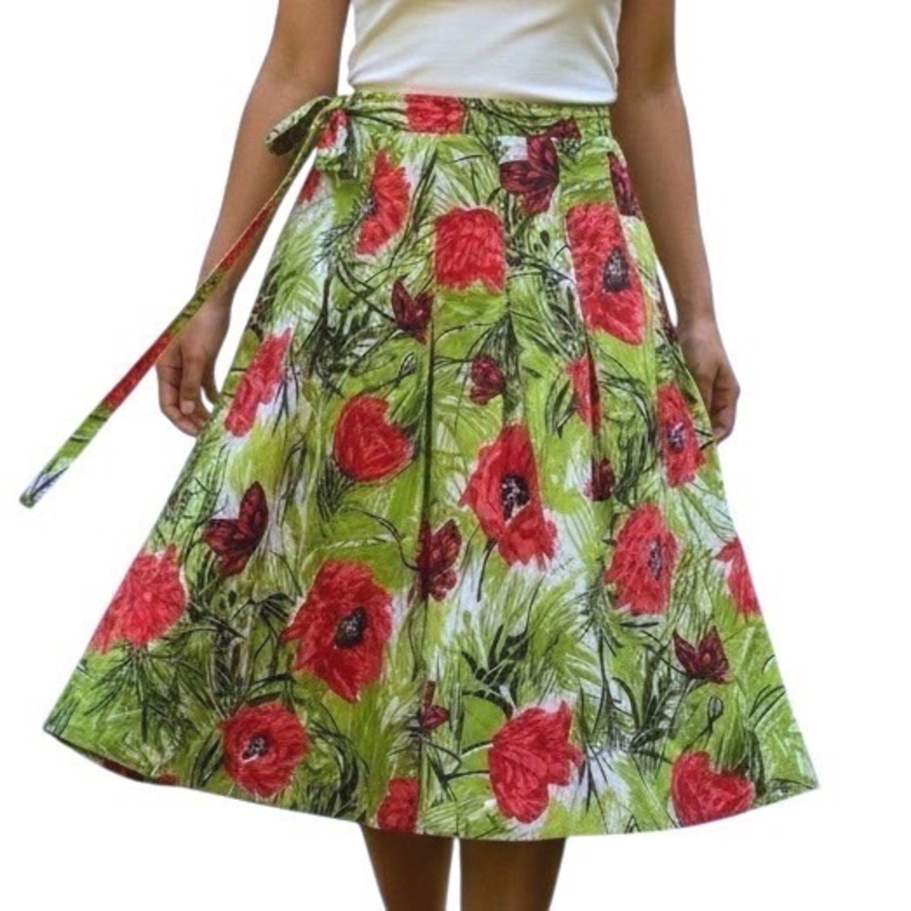 Talbots Petites Women's Green Floral Print A-Line Skirt Size 10P Cotton  Vibrant